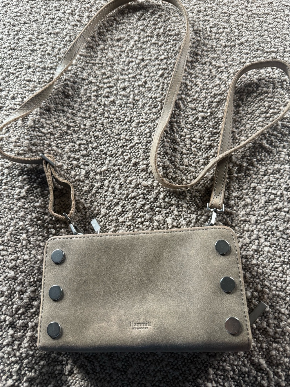Hammitt Taupe Suede Crossbody with Metal Studs